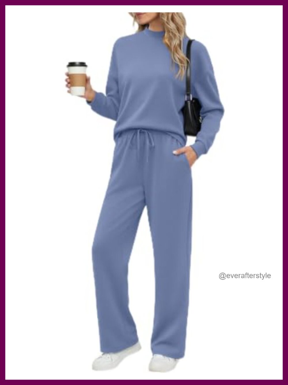 Mock Neck Lounge Set Wide Leg Pants Two Piece Spacer Fabric